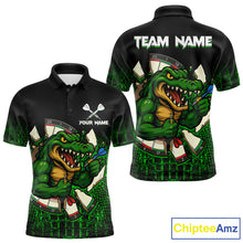 Load image into Gallery viewer, Black And Green Funny Alligator Darts Shirt For Men Custom Darts Jersey Team Polo &amp; 1/4 Zip TDM4877