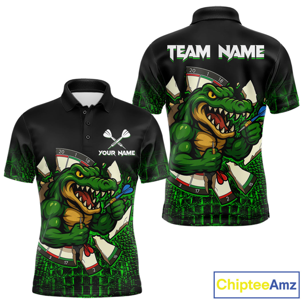 Black And Green Funny Alligator Darts Shirt For Men Custom Darts Jersey Team Polo & 1/4 Zip TDM4877