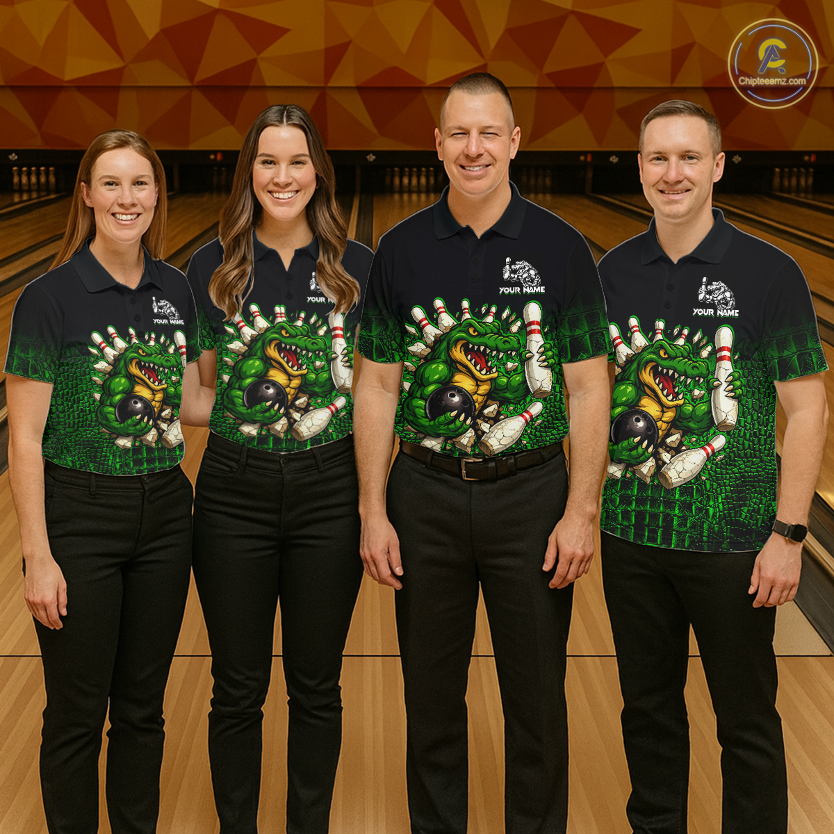Black And Green Funny Alligator Bowling Shirt For Women Custom Bowling Jersey Team Polo & 1/4 Zip TDM5818