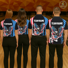 Load image into Gallery viewer, Personalized American Flag Eagle Bowling Polo &amp; 1/4 Zip For Men, Patriotic Bowling Team Jersey TDM5822