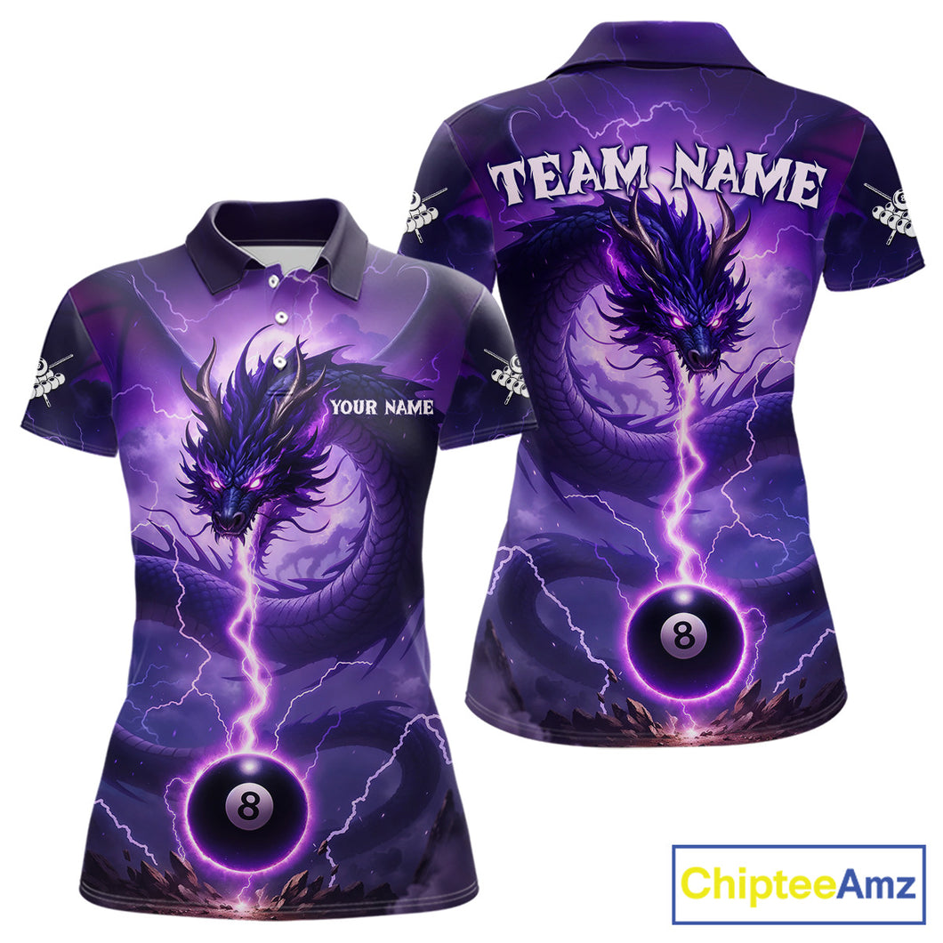 Purple 8 Ball Lightning Dragon Billiard Jersey For Women Custom Pool Team Shirt Polo & 1/4 Zip TDM5114