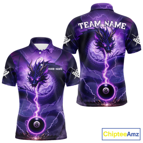 Purple 8 Ball Lightning Dragon Billiard Jersey For Men Custom Pool Team Shirt Polo & 1/4 Zip TDM5114