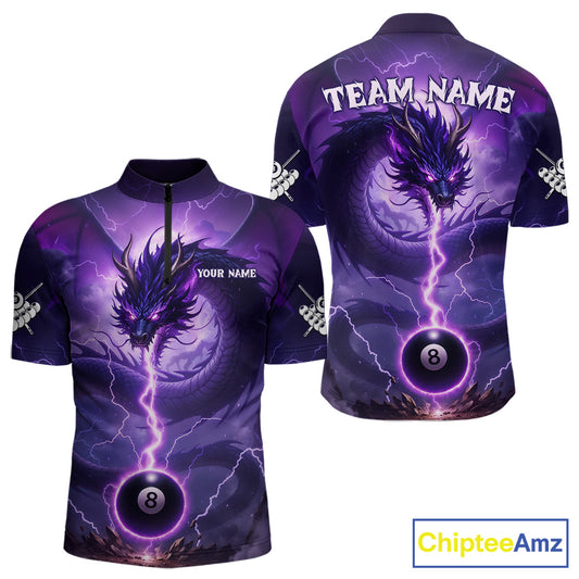 Purple 8 Ball Lightning Dragon Billiard Jersey For Men Custom Pool Team Shirt Polo & 1/4 Zip TDM5114