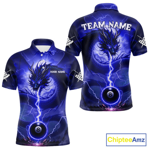 Blue 8 Ball Lightning Dragon Billiard Jersey For Men Custom Pool Team Shirt Polo & 1/4 Zip TDM5115