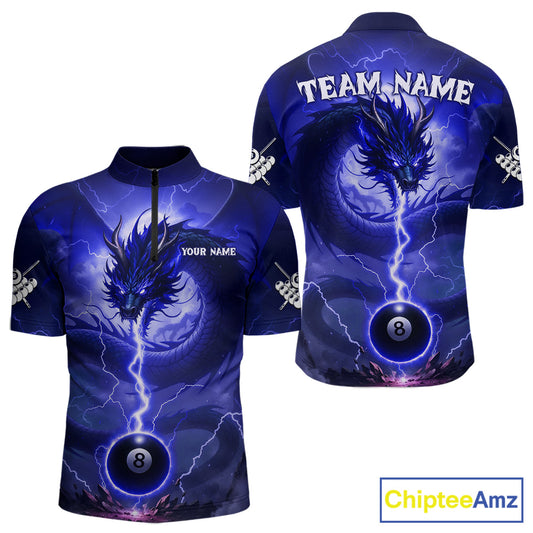Blue 8 Ball Lightning Dragon Billiard Jersey For Men Custom Pool Team Shirt Polo & 1/4 Zip TDM5115