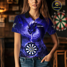 Load image into Gallery viewer, Blue Dartboard Lightning Dragon Womens Darts Shirt Custom Darts Jersey Team Polo &amp; 1/4 Zip TDM5117