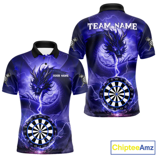 Blue Dartboard Lightning Dragon Mens Darts Shirt Custom Darts Jersey Team Polo & 1/4 Zip TDM5117