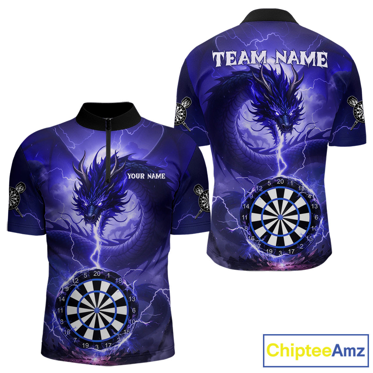 Blue Dartboard Lightning Dragon Mens Darts Shirt Custom Darts Jersey Team Polo & 1/4 Zip TDM5117