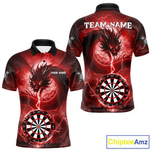 Load image into Gallery viewer, Red Dartboard Lightning Dragon Mens Darts Shirt Custom Darts Jersey Team Polo &amp; 1/4 Zip TDM5118