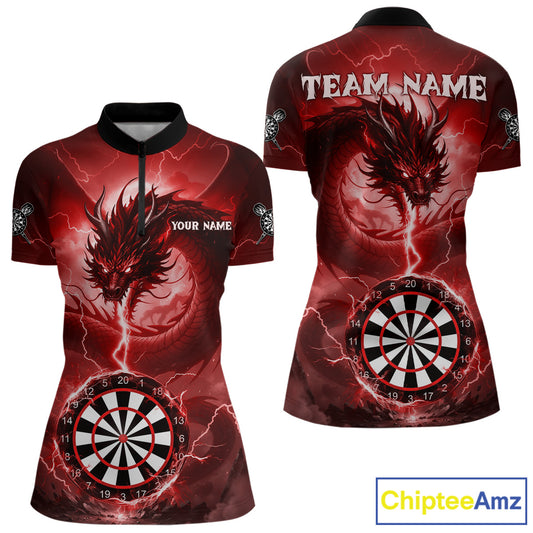 Red Dartboard Lightning Dragon Womens Darts Shirt Custom Darts Jersey Team Polo & 1/4 Zip TDM5118