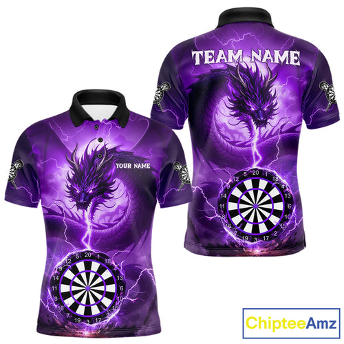 Purple Dartboard Lightning Dragon Mens Darts Shirt Custom Darts Jersey Team Polo & 1/4 Zip TDM5119