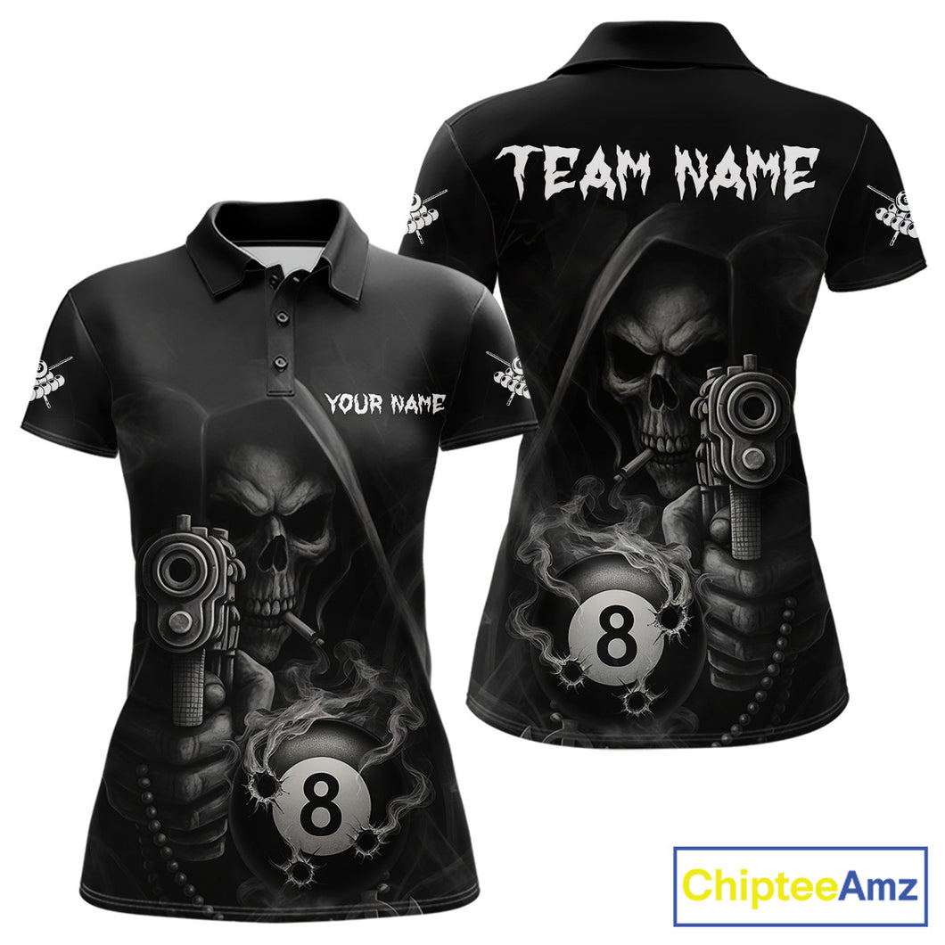 Funny Grim Reaper 8 Ball Smoke Billiard Shirt For Women Custom Pool Jersey, Billiard Team Shirt TDM4898