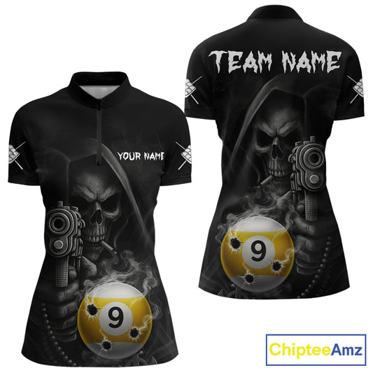 Funny Grim Reaper 9 Ball Smoke Billiard Shirt For Women Custom Pool Jersey, Billiard Team Shirt TDM4899