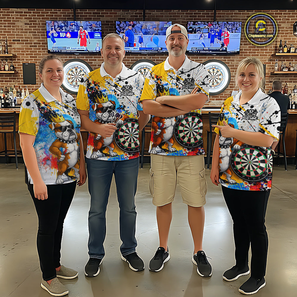 Funny Bulldog Colorful Darts Shirt For Women Custom Darts Jersey Team Polo & 1/4 Zip, Darts Gifts TDM5838