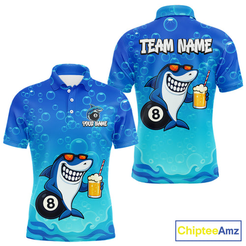 Blue Funny Shark 8 Ball Billiard Shirts For Men Custom Pool Team Shirt, Billiard Polo & 1/4 Zip TDM5134