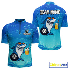 Load image into Gallery viewer, Blue Funny Shark 8 Ball Billiard Shirts For Men Custom Pool Team Shirt, Billiard Polo &amp; 1/4 Zip TDM5134