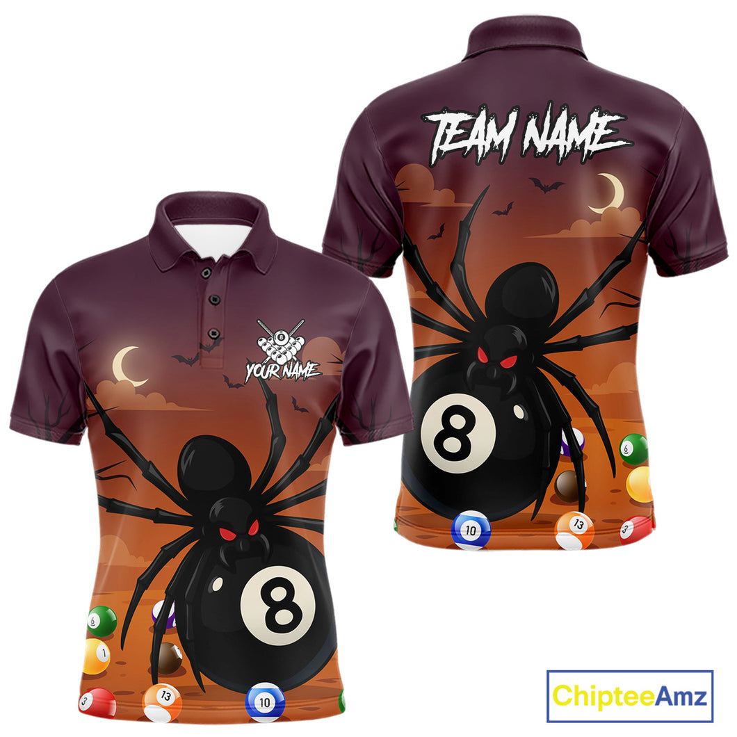 Orange Funny Spider Pool Balls Billiard Shirt For Men Custom 8 Ball Halloween Billiard Apparel TDM4927