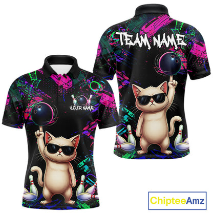 Custom Funny Cat Graffiti Bowling Shirt For Men, Personalized Bowling Team Jersey Polo & 1/4 Zip TDM6455