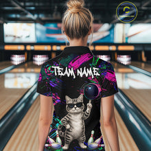Load image into Gallery viewer, Personalized Funny Cat Graffiti Bowling Shirt For Women Custom Bowling Jersey Team Polo &amp; 1/4 Zip TDM6456