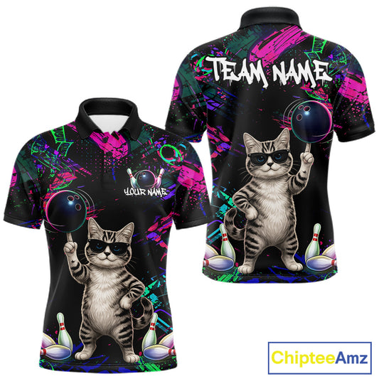 Personalized Funny Cat Graffiti Bowling Shirt For Men Custom Bowling Jersey Team Polo & 1/4 Zip TDM6456