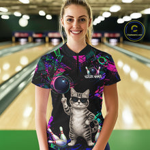 Load image into Gallery viewer, Personalized Funny Cat Graffiti Bowling Shirt For Women Custom Bowling Jersey Team Polo &amp; 1/4 Zip TDM6456