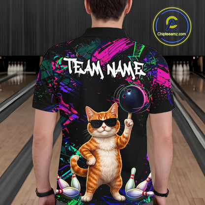 Personalized Funny Cat Graffiti Bowling Jersey For Men Custom Bowling Team Shirts Polo & 1/4 Zip TDM6457