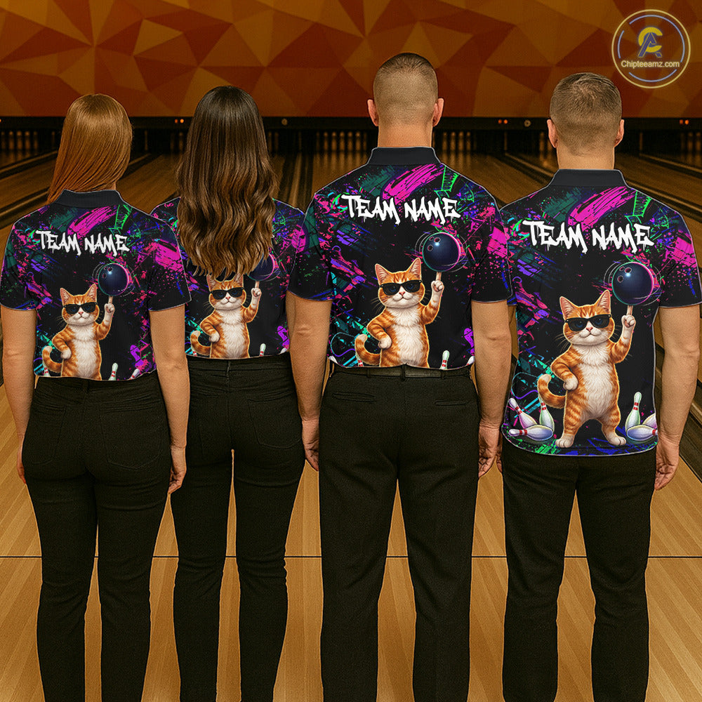 Personalized Funny Cat Graffiti Bowling Jersey For Women Custom Bowling Team Shirts Polo & 1/4 Zip TDM6457