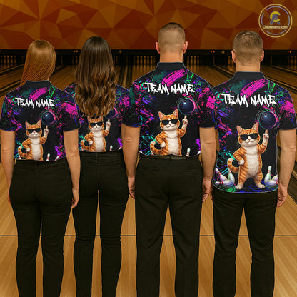 Personalized Funny Cat Graffiti Bowling Jersey For Women Custom Bowling Team Shirts Polo & 1/4 Zip TDM6457