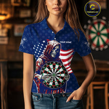 Load image into Gallery viewer, American Flag Grim Reaper Darts Shirt For Women Custom Patriotic Darts Jersey Team Polo &amp; 1/4 Zip TDM5148