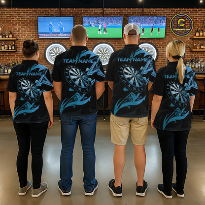 Black And Blue Dartboard Tribal Darts Polo & 1/4 Zip Custom Darts Shirt For Men, Darts Jersey TDM5368