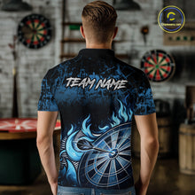 Load image into Gallery viewer, Black And Blue Dartboard Tribal Flame Darts Polo &amp; 1/4 Zip For Men Custom Darts Team Jersey TDM6013