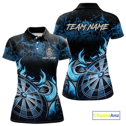 Black And Blue Dartboard Tribal Flame Darts Polo & 1/4 Zip For Women Custom Darts Team Jersey TDM6013