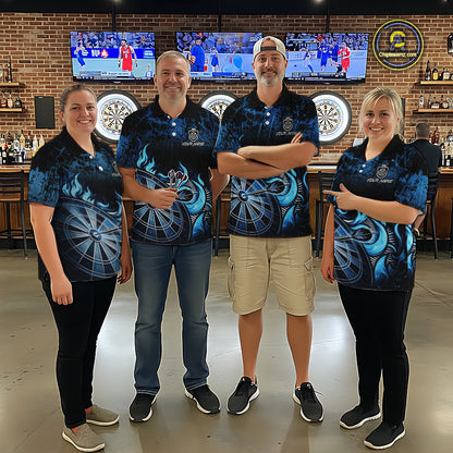 Black And Blue Dartboard Tribal Flame Darts Polo & 1/4 Zip For Men Custom Darts Team Jersey TDM6013