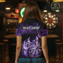 Load image into Gallery viewer, Black And Purple Dartboard Tribal Flame Darts Polo &amp; 1/4 Zip For Women Custom Darts Team Jersey TDM6014