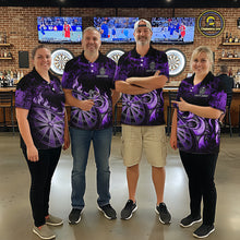 Load image into Gallery viewer, Black And Purple Dartboard Tribal Flame Darts Polo &amp; 1/4 Zip For Women Custom Darts Team Jersey TDM6014