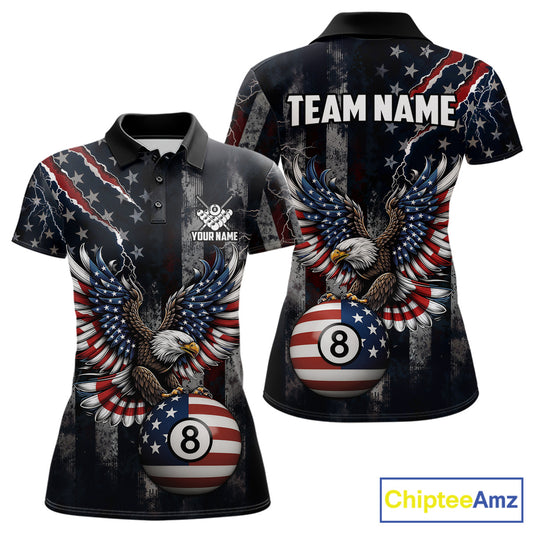 Grunge American Flag Eagle Patriotic Billiard Shirt For Women Custom 8 Ball Pool Team Jersey TDM5379