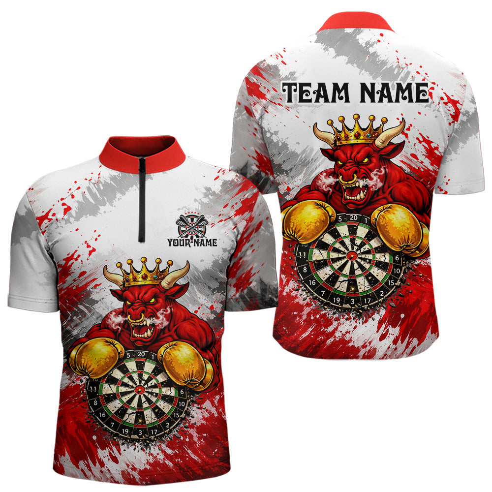 Personalized Black And Red Grunge Bull Darts Shirt For Men Custom Darts Jersey Team Polo & 1/4 Zip TDM5648