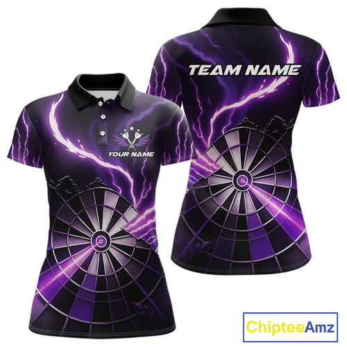 Personalized Purple Lightning Womens Dart Shirts Custom Glowing Darts Team Jersey Polo & 1/4 Zip TDM5159