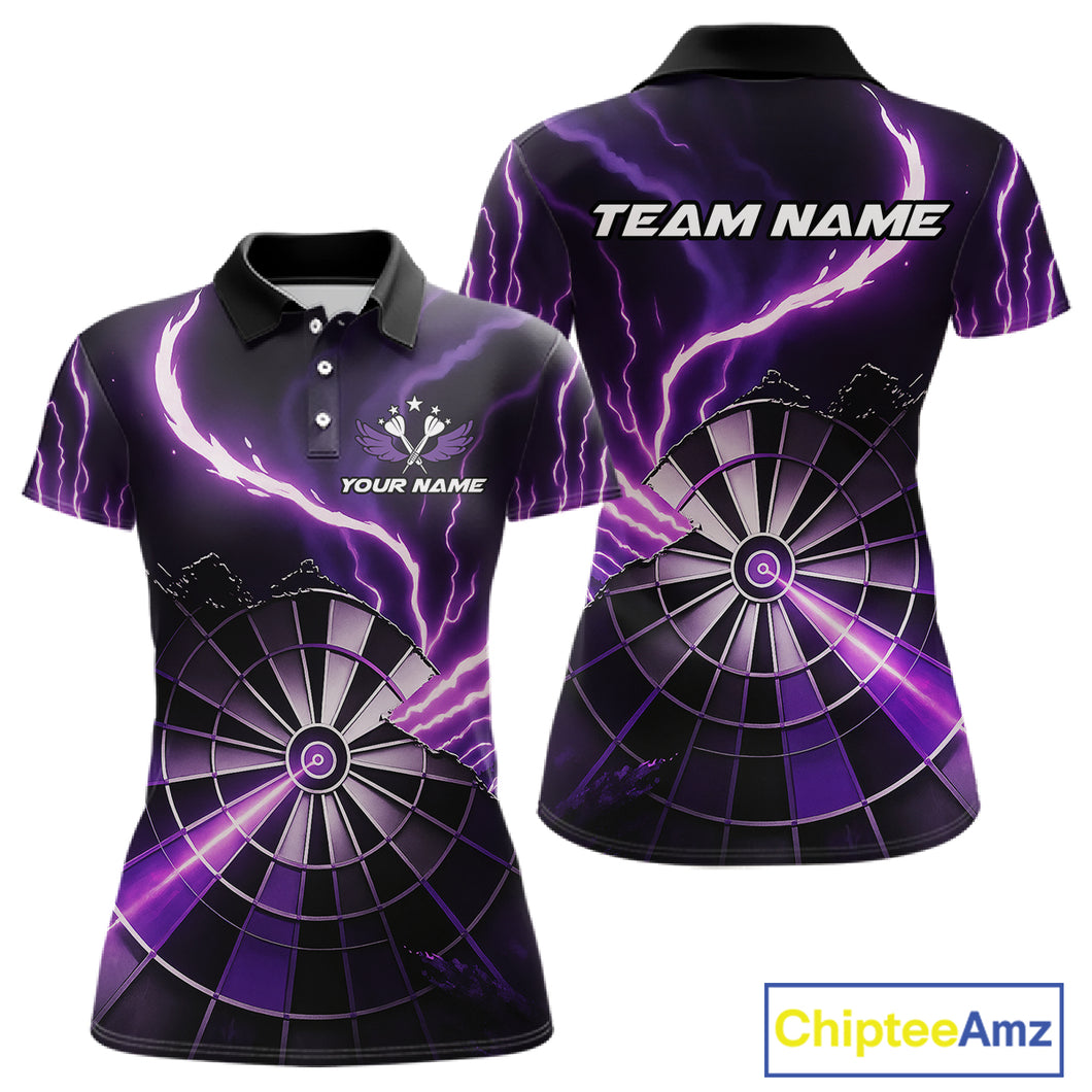 Personalized Purple Lightning Womens Dart Shirts Custom Glowing Darts Team Jersey Polo & 1/4 Zip TDM5159