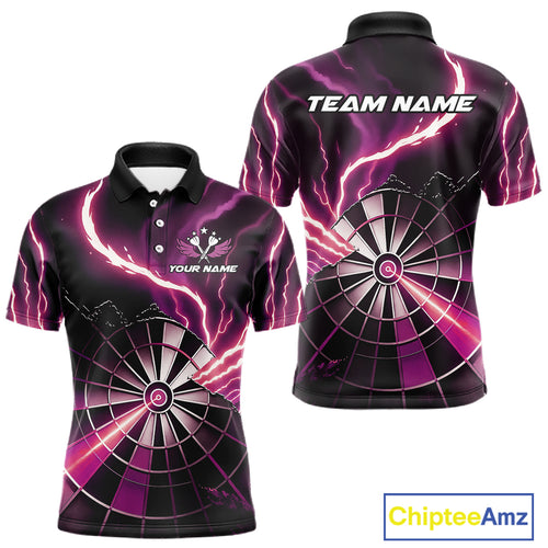Personalized Pink Lightning Mens Dart Shirts Custom Glowing Darts Team Jersey Polo & 1/4 Zip TDM5160