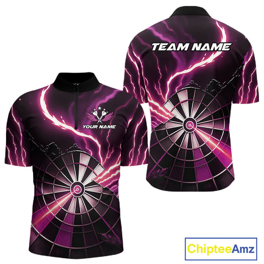 Personalized Pink Lightning Mens Dart Shirts Custom Glowing Darts Team Jersey Polo & 1/4 Zip TDM5160