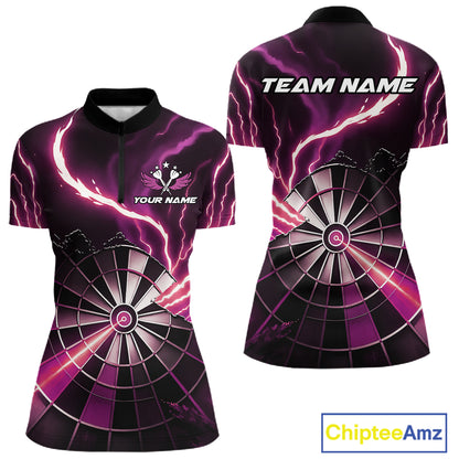 Personalized Pink Lightning Womens Dart Shirts Custom Glowing Darts Team Jersey Polo & 1/4 Zip TDM5160