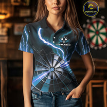 Load image into Gallery viewer, Personalized Blue Lightning Womens Dart Shirts Custom Glowing Darts Team Jersey Polo &amp; 1/4 Zip TDM5161