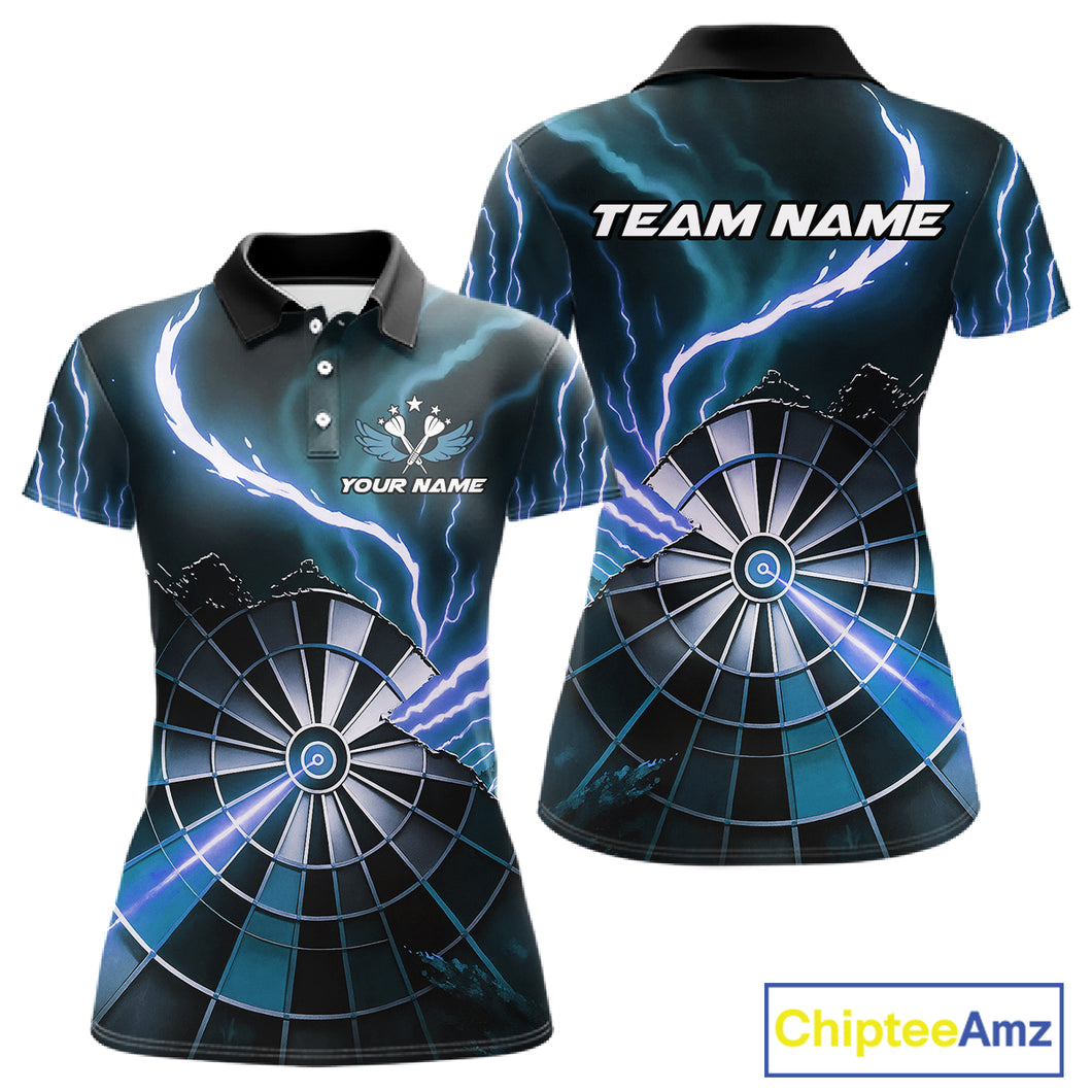 Personalized Blue Lightning Womens Dart Shirts Custom Glowing Darts Team Jersey Polo & 1/4 Zip TDM5161