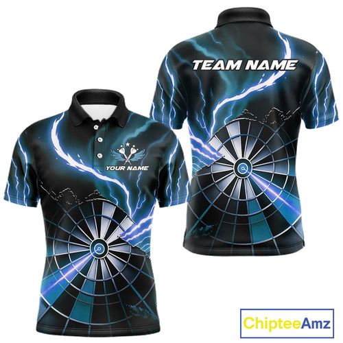 Personalized Blue Lightning Mens Dart Shirts Custom Glowing Darts Team Jersey Polo & 1/4 Zip TDM5161