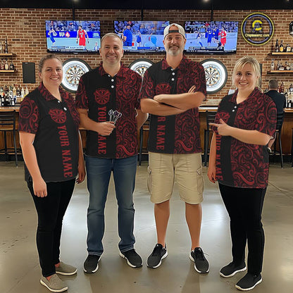 Black And Red Custom Tribal Darts Shirt For Women, Personalized Darts Jersey Team Polo & Quarter Zip TDM5391