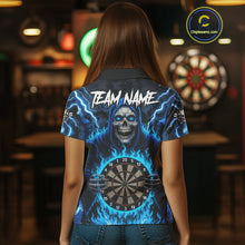 Load image into Gallery viewer, Blue Grim Reaper Thunder Lightning Womens Dart Shirts Custom Flame Dart Jerseys Team Polo &amp; 1/4 Zip TDM5174