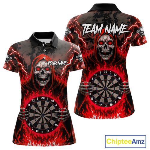 Red Grim Reaper Thunder Lightning Womens Dart Shirts Custom Flame Dart Jerseys Team Polo & 1/4 Zip TDM5175