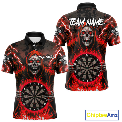 Red Grim Reaper Thunder Lightning Mens Dart Shirts Custom Flame Dart Jerseys Team Polo & 1/4 Zip TDM5175