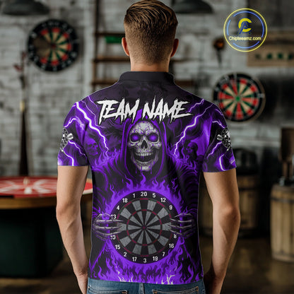 Purple Grim Reaper Thunder Lightning Men Dart Shirts Custom Flame Dart Jerseys Team Polo & 1/4 Zip TDM5176